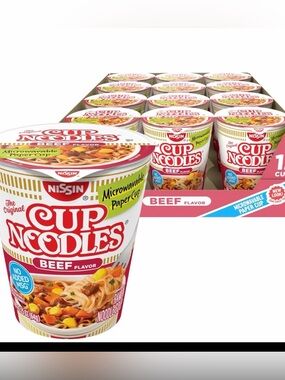 Nissin Cup Noodles Soup, Beef Flavor, Microwaveable 2.25 Ounce (Pack of 12)